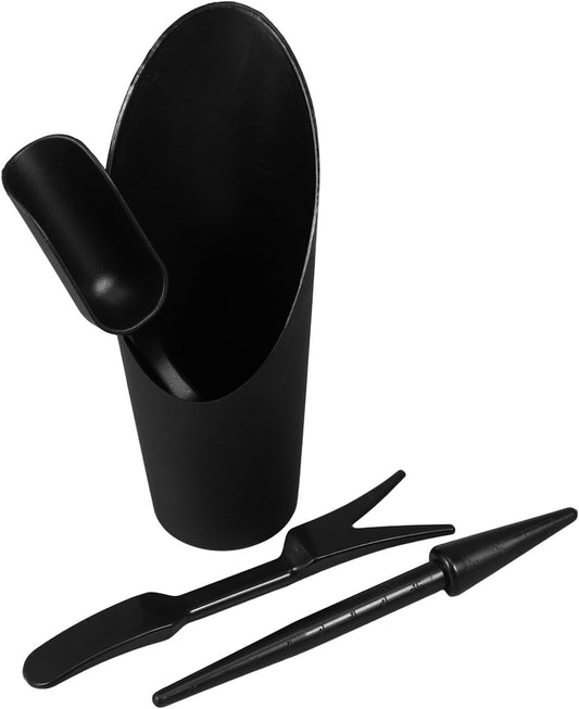 Succulent Planting Tools Set for Beginners 2pcs Garden Digging Tools with Hand Trowel and Transplant Dibber, Black Plastic Soil Scooper for Succulent Gardening and Flowerpot Care