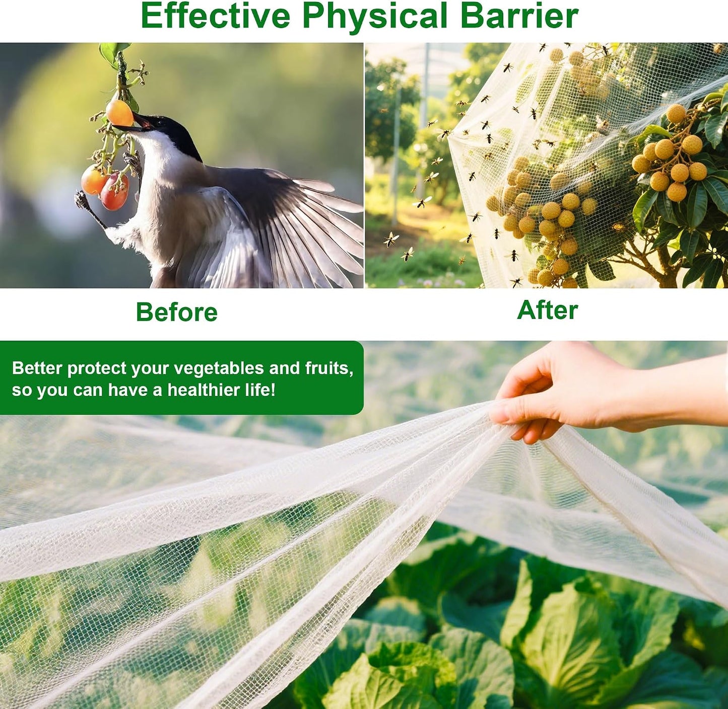 Garden Netting 10x20FT Ultra Fine Mesh Netting Bird Barrier Protection Vegetable Fruit Tree Bushes Plant Cover for Raised Bed