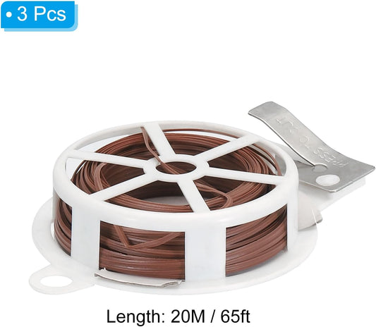 65ft/20M Twist Ties, 3 Pack PE Garden Plant Ties with Cutter Reusable for Gardening Climbing Vines Office Home Cable Organizing, Brown