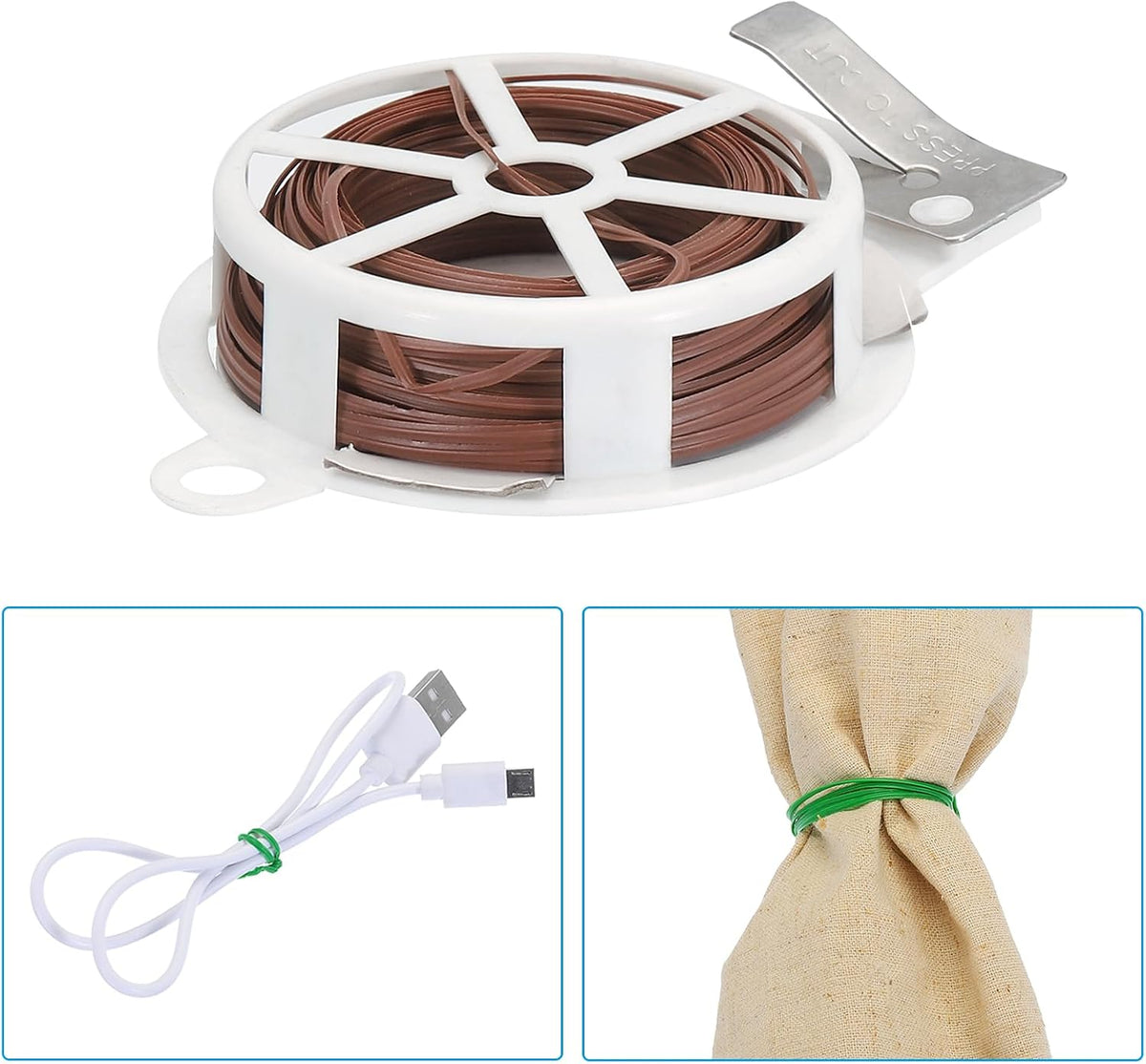 65ft/20M Twist Ties, 3 Pack PE Garden Plant Ties with Cutter Reusable for Gardening Climbing Vines Office Home Cable Organizing, Brown