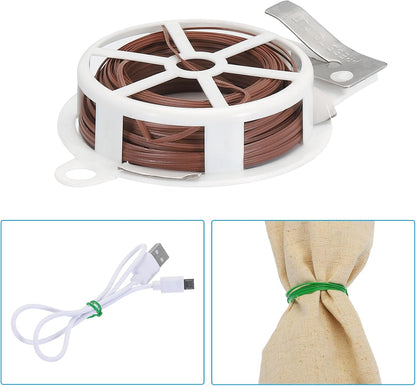65ft/20M Twist Ties, 3 Pack PE Garden Plant Ties with Cutter Reusable for Gardening Climbing Vines Office Home Cable Organizing, Brown
