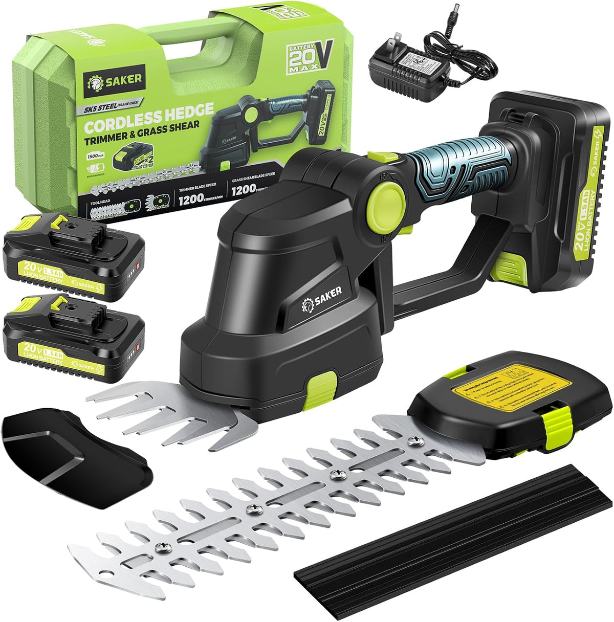 20V Cordless Hedge Trimmer,2 in 1 Bush Trimmer with 2 Battery