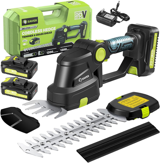 20V Cordless Hedge Trimmer,2 in 1 Bush Trimmer with 2 Battery