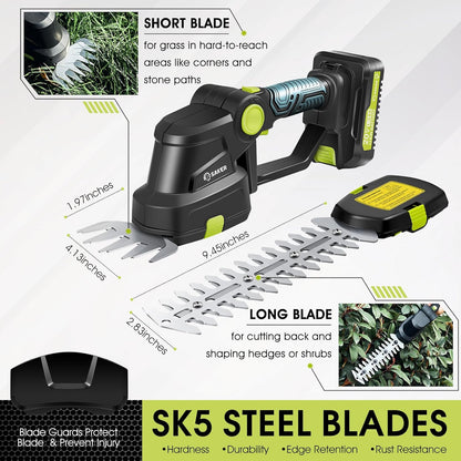 20V Cordless Hedge Trimmer,2 in 1 Bush Trimmer with 2 Battery