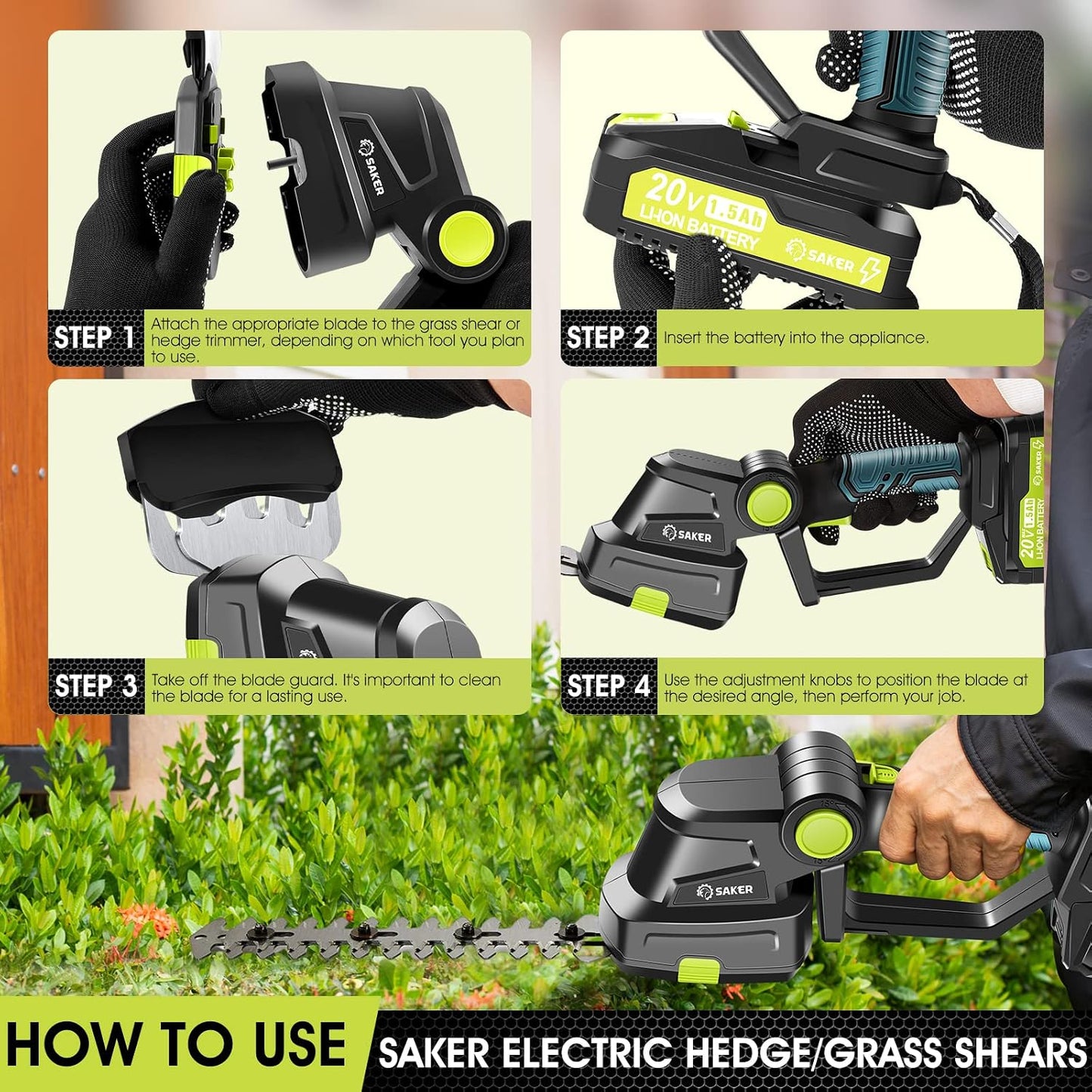 20V Cordless Hedge Trimmer,2 in 1 Bush Trimmer with 2 Battery