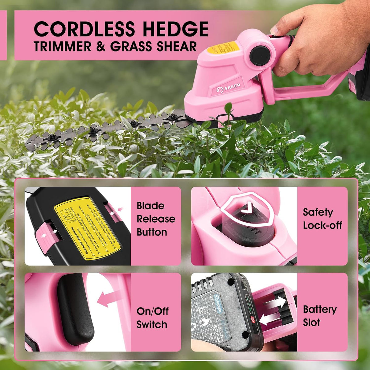 20V Cordless Hedge Trimmer,2 in 1 Bush Trimmer with 2 Battery