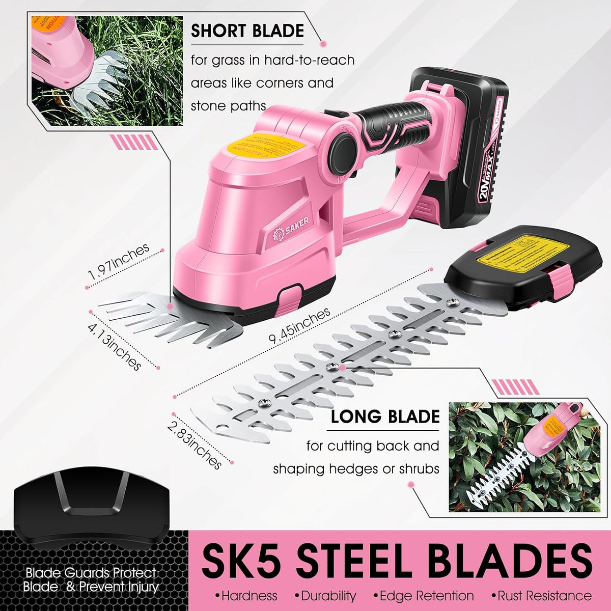 20V Cordless Hedge Trimmer,2 in 1 Bush Trimmer with 2 Battery