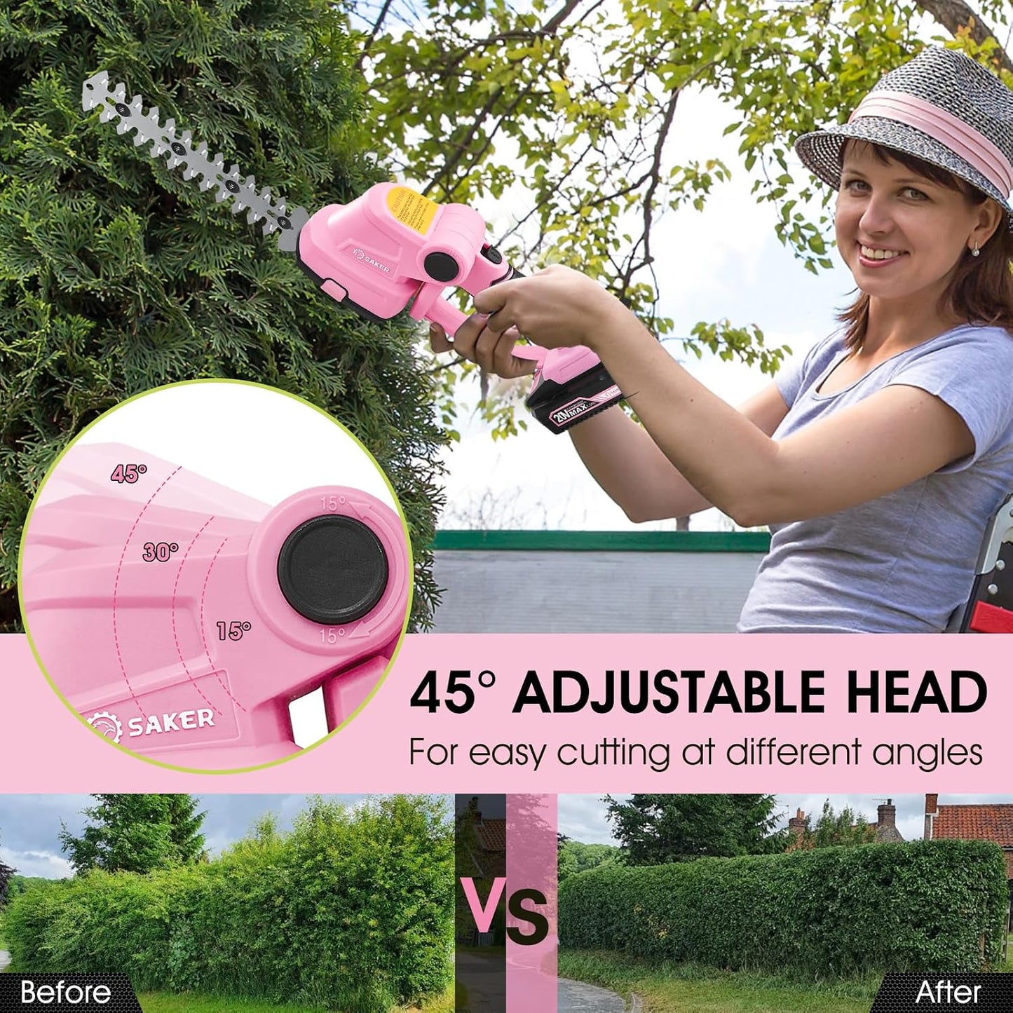 20V Cordless Hedge Trimmer,2 in 1 Bush Trimmer with 2 Battery