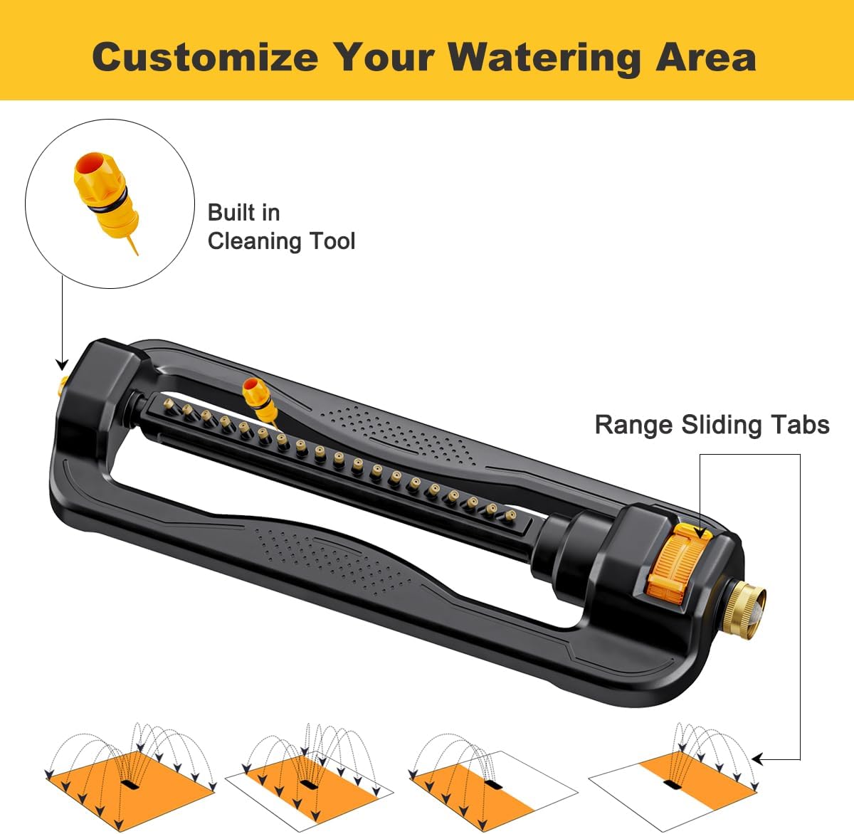 Oscillating Sprinkler for Yard, Garden and Flower Beds, Covers Up to 3,600 sq. ft., Durable Lawn Sprinkler with 19 Precision Nozzles, Adjustable Range Watering System
