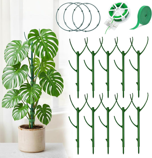 Monstera Plant Support Stakes Indoor - 10 Pack Stackable Garden Trellis for Potted Climbing Pothos Support - Durable All-in-One Tall Plant Sticks Pole for Modern Home Gardening (10 Pack)