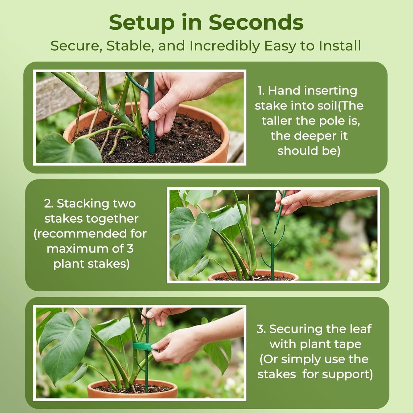 Monstera Plant Support Stakes Indoor - 10 Pack Stackable Garden Trellis for Potted Climbing Pothos Support - Durable All-in-One Tall Plant Sticks Pole for Modern Home Gardening (10 Pack)