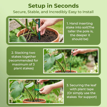 Monstera Plant Support Stakes Indoor - 10 Pack Stackable Garden Trellis for Potted Climbing Pothos Support - Durable All-in-One Tall Plant Sticks Pole for Modern Home Gardening (10 Pack)