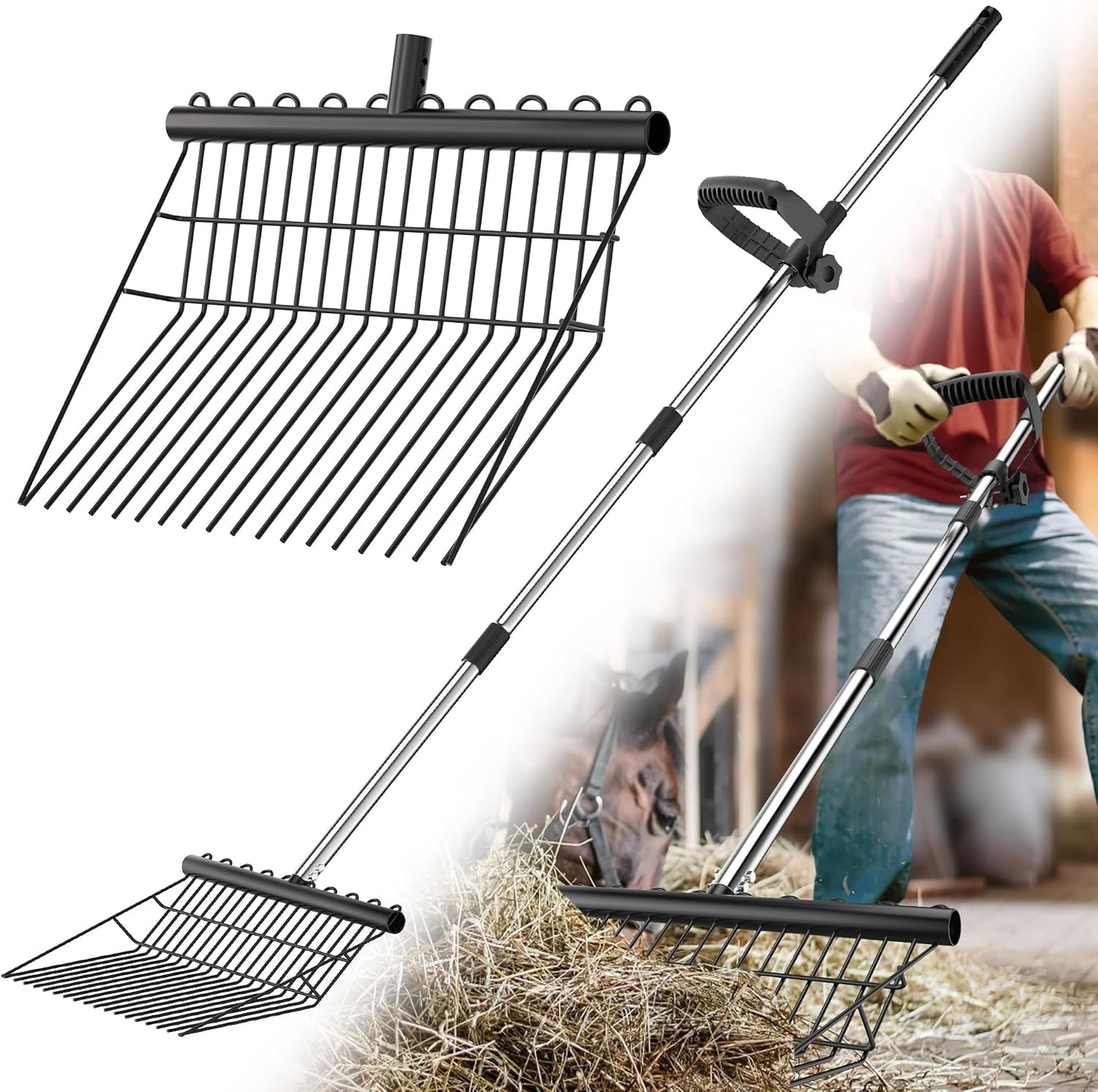 Manure Fork with 2 Metal Durafork Replacement Heads and 1 Steel Handle
