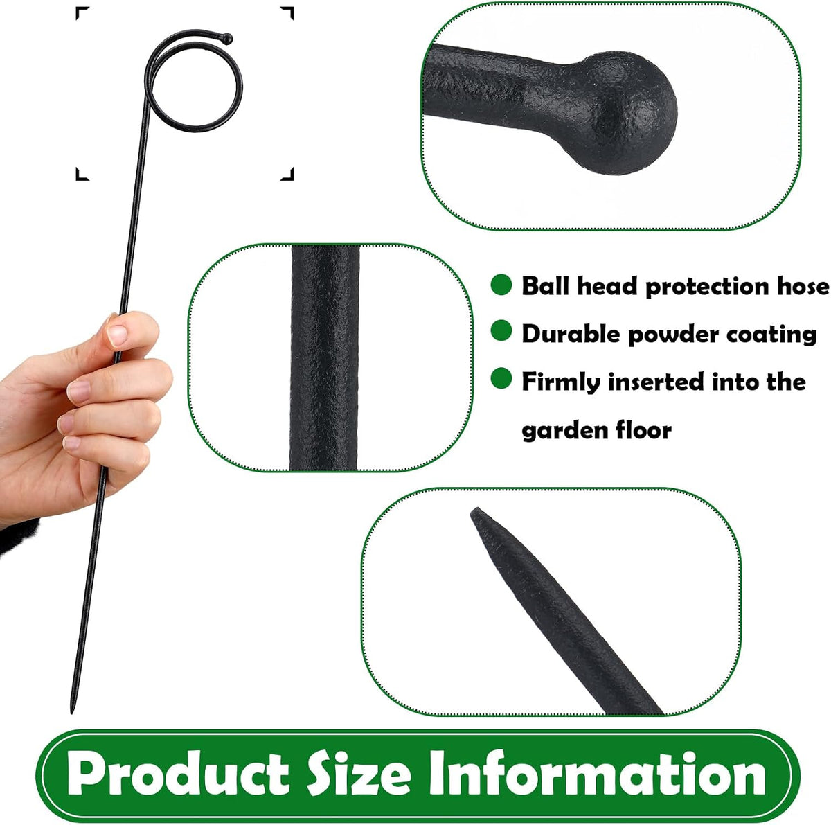 10 Pack 14.5 Inch Ball End Garden Hose Guide Stakes, Heavy Duty Metal Hoses Guard Spike, Holders to Stay Off Grass, Water Pipe Guides for Yard Lawn & Flower Beds to Protect Plants