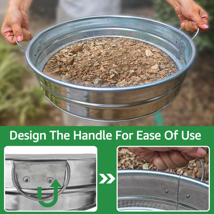 19'' Extra Large Soil Sifter with Handles, Compost Sifter for Gardening, Dirt Sifter,Rock Sifter,Garden Sieve for Compost Dirt Rocks Pellet Gravel Sand Leaves,Garden Tool 19" x19"x4.3" with 1/4" Mesh