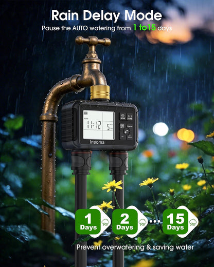 Outdoor Garden Hose Faucet Timers, Programmable Water Sprinkler Timer with Rain Delay/Manual/Automatic Drip Irrigation and Lawn Watering System for Yard, 1 Outlet