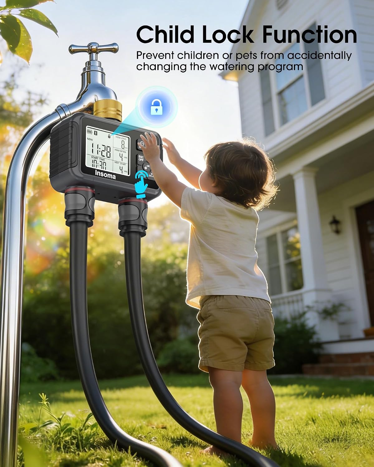 Outdoor Garden Hose Faucet Timers, Programmable Water Sprinkler Timer with Rain Delay/Manual/Automatic Drip Irrigation and Lawn Watering System for Yard, 1 Outlet