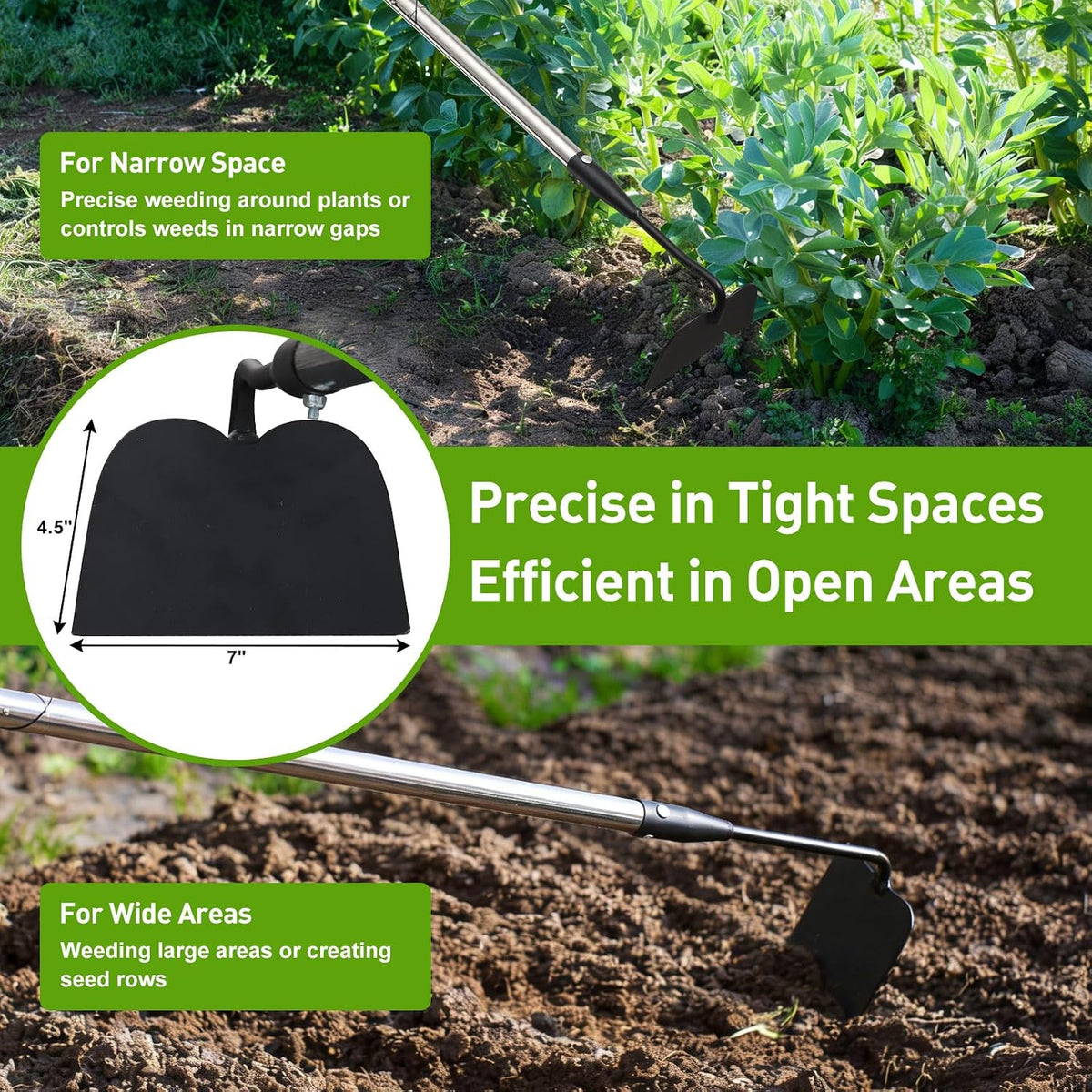 Garden Hoe for Weeding, Heavy Duty Draw Hoe Garden Tool for Plowing,Cultivating,Trenching, Ridging,Tilling Loosening Soil,Scraping Weeder with 74” Handle for Stand Gardening, Reduce Back Strain
