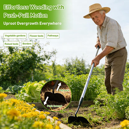 Garden Hoe for Weeding, Heavy Duty Draw Hoe Garden Tool for Plowing,Cultivating,Trenching, Ridging,Tilling Loosening Soil,Scraping Weeder with 74” Handle for Stand Gardening, Reduce Back Strain
