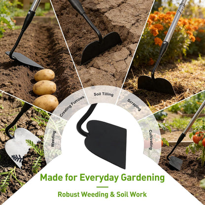 Garden Hoe for Weeding, Heavy Duty Draw Hoe Garden Tool for Plowing,Cultivating,Trenching, Ridging,Tilling Loosening Soil,Scraping Weeder with 74” Handle for Stand Gardening, Reduce Back Strain