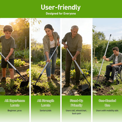 Garden Hoe for Weeding, Heavy Duty Draw Hoe Garden Tool for Plowing,Cultivating,Trenching, Ridging,Tilling Loosening Soil,Scraping Weeder with 74” Handle for Stand Gardening, Reduce Back Strain
