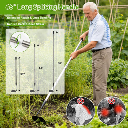 Garden Hoe for Weeding, Heavy Duty Draw Hoe Garden Tool for Plowing,Cultivating,Trenching, Ridging,Tilling Loosening Soil,Scraping Weeder with 74” Handle for Stand Gardening, Reduce Back Strain