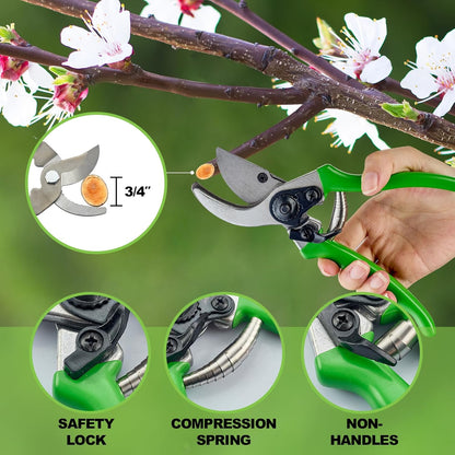 Pro Pruning Shears - Heavy Duty Garden Shears with SK-5 Steel Blades, Ergonomic Non-Slip Handle Tree Branch Cutter & Flower Arranging Tool