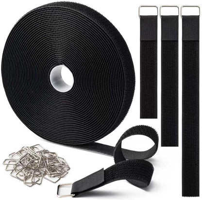 1" x32Ft Hook and Loop Straps with 50 Metal Buckles，Black