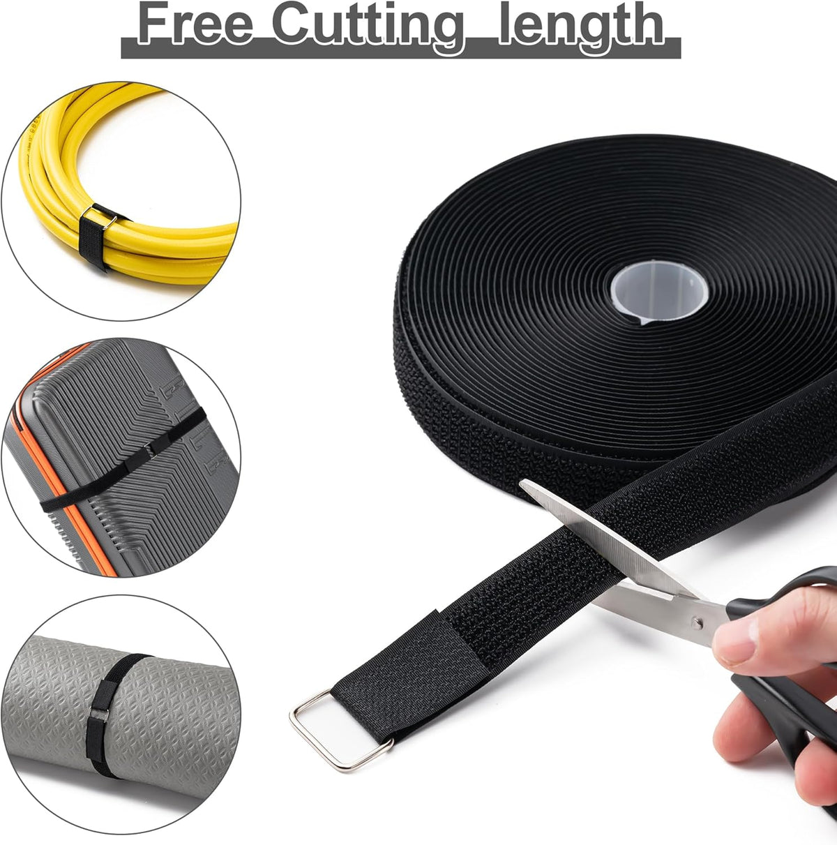 1" x32Ft Hook and Loop Straps with 50 Metal Buckles，Black