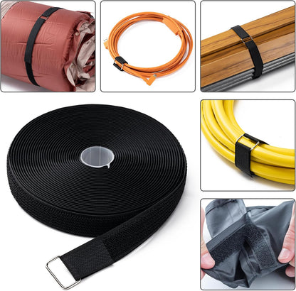 1" x32Ft Hook and Loop Straps with 50 Metal Buckles，Black