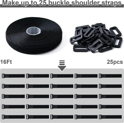 1" x32Ft Hook and Loop Straps with 50 Metal Buckles，Black