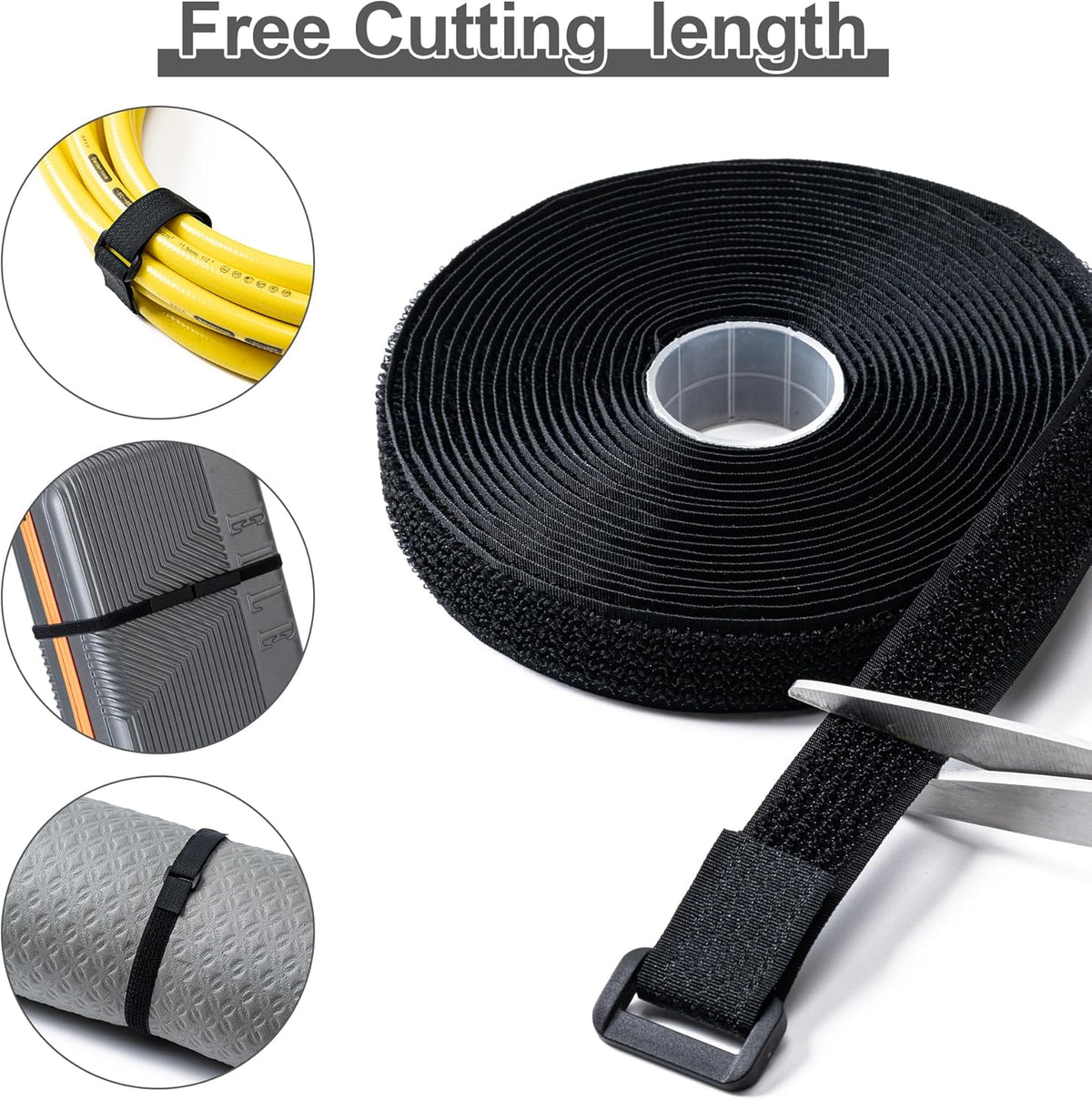 1" x32Ft Hook and Loop Straps with 50 Metal Buckles，Black
