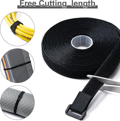 1" x32Ft Hook and Loop Straps with 50 Metal Buckles，Black