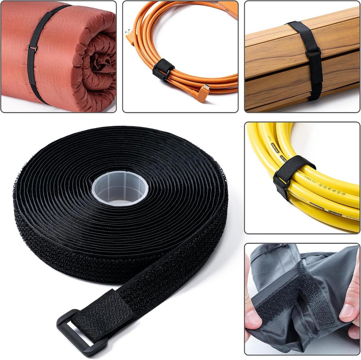 1" x32Ft Hook and Loop Straps with 50 Metal Buckles，Black