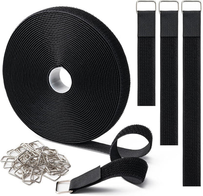 1" x32Ft Hook and Loop Straps with 50 Metal Buckles，Black
