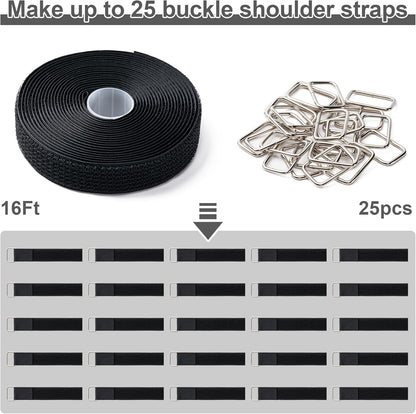 1" x32Ft Hook and Loop Straps with 50 Metal Buckles，Black