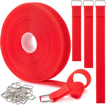 1" x32Ft Hook and Loop Straps with 50 Metal Buckles，Black