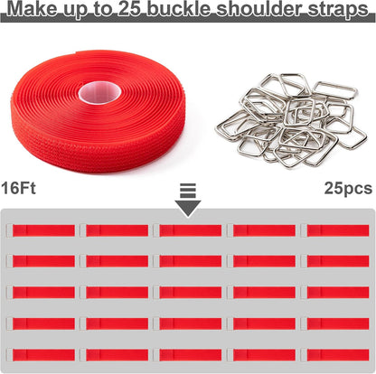 1" x32Ft Hook and Loop Straps with 50 Metal Buckles，Black