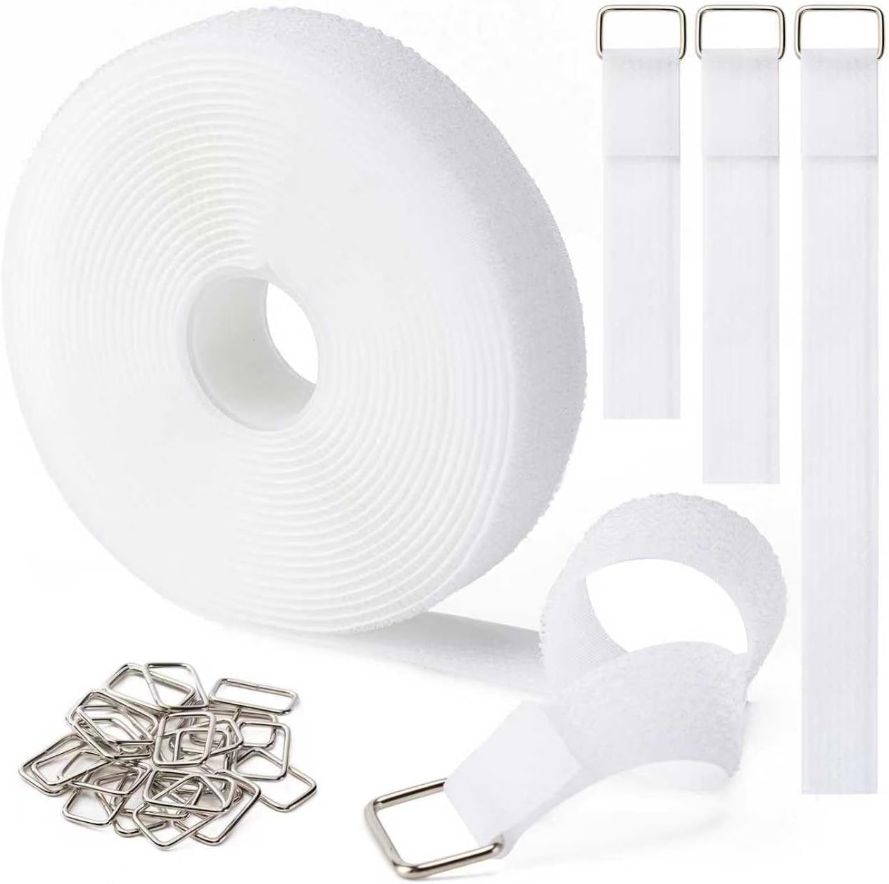 1" x32Ft Hook and Loop Straps with 50 Metal Buckles，Black