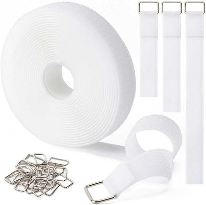 1" x32Ft Hook and Loop Straps with 50 Metal Buckles，Black