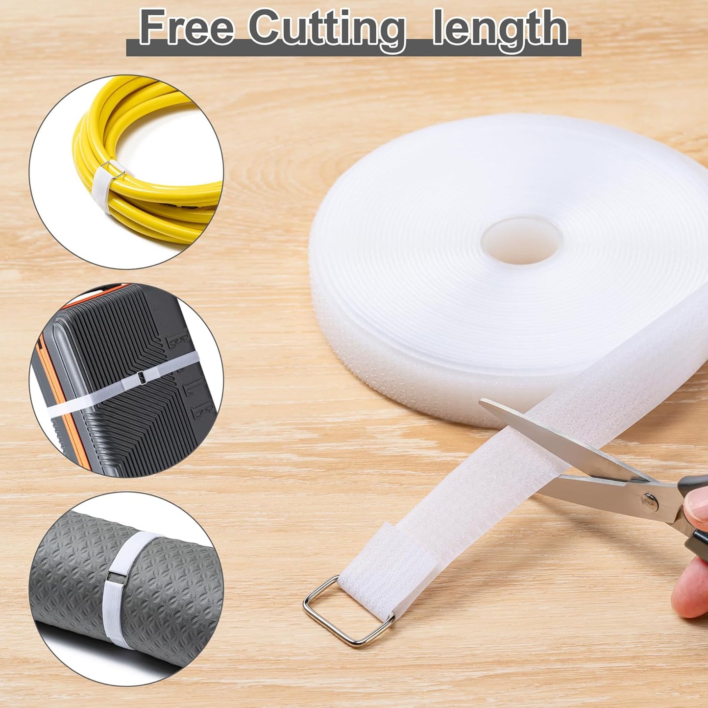 1" x32Ft Hook and Loop Straps with 50 Metal Buckles，Black