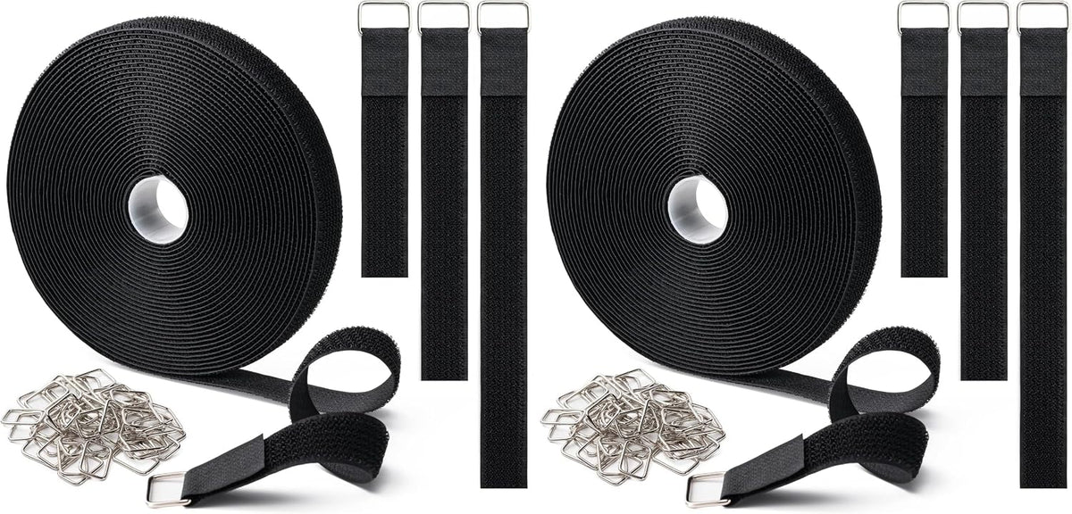 1" x32Ft Hook and Loop Straps with 50 Metal Buckles，Black