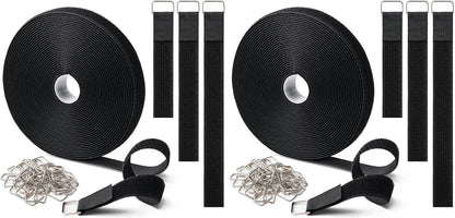 1" x32Ft Hook and Loop Straps with 50 Metal Buckles，Black