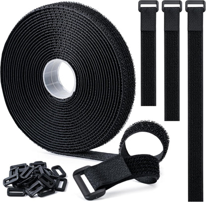 1" x32Ft Hook and Loop Straps with 50 Metal Buckles，Black
