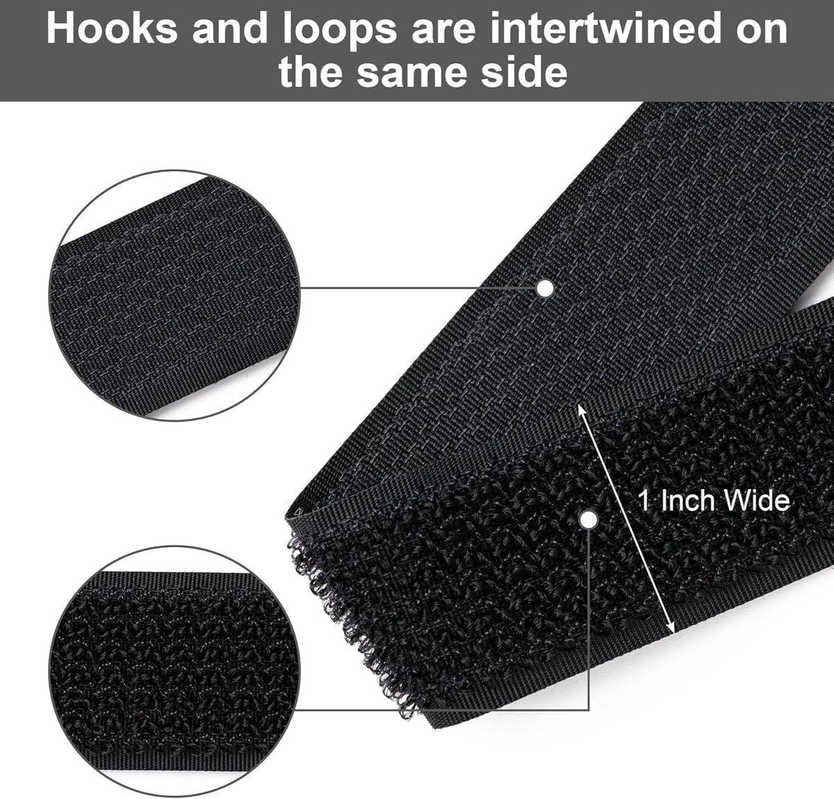 1" x32Ft Hook and Loop Straps with 50 Metal Buckles，Black
