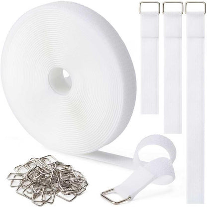 1" x32Ft Hook and Loop Straps with 50 Metal Buckles，Black