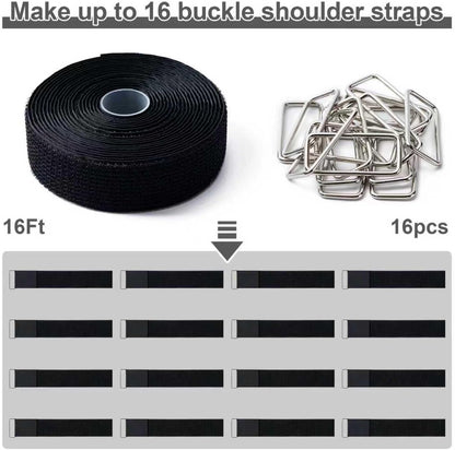 1" x32Ft Hook and Loop Straps with 50 Metal Buckles，Black