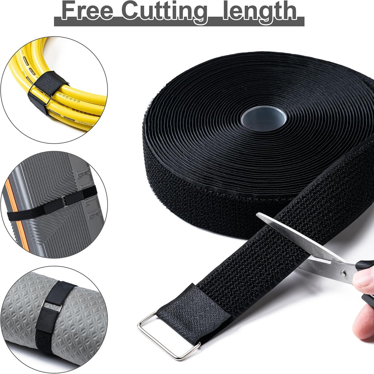 1" x32Ft Hook and Loop Straps with 50 Metal Buckles，Black