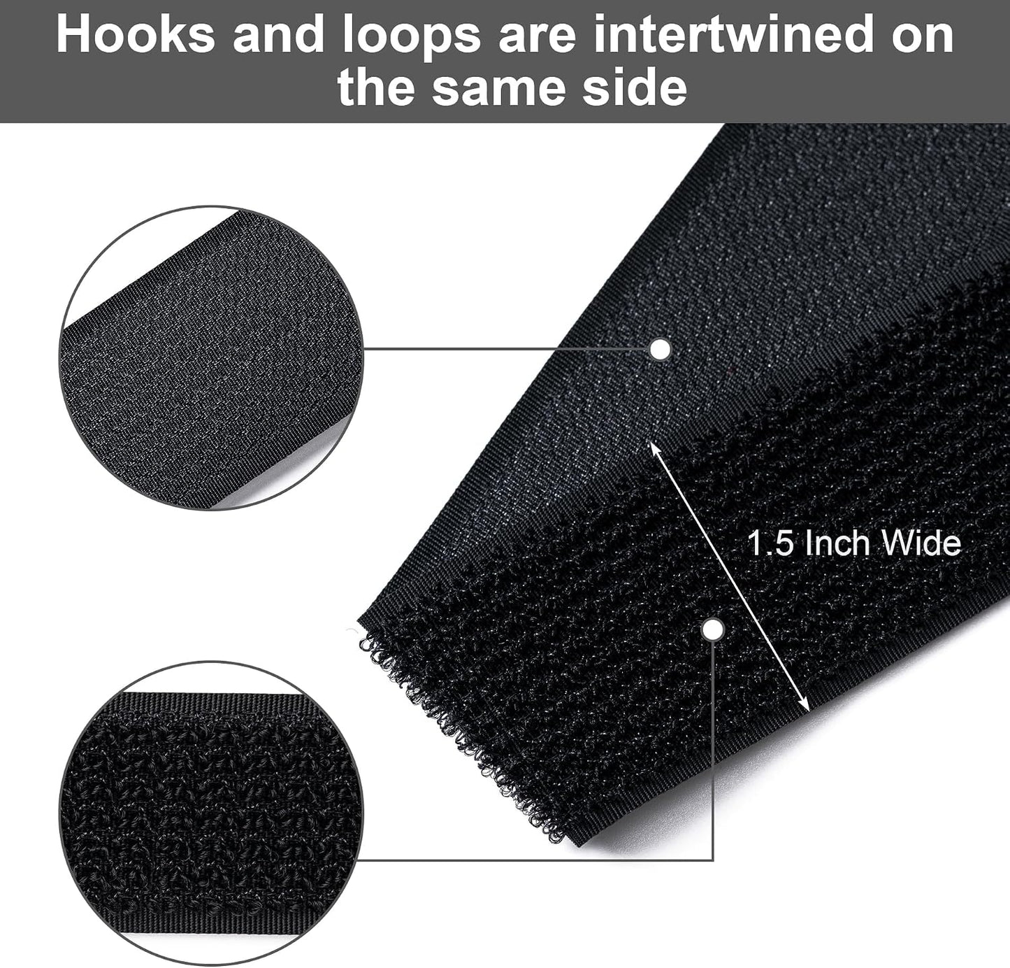 1" x32Ft Hook and Loop Straps with 50 Metal Buckles，Black