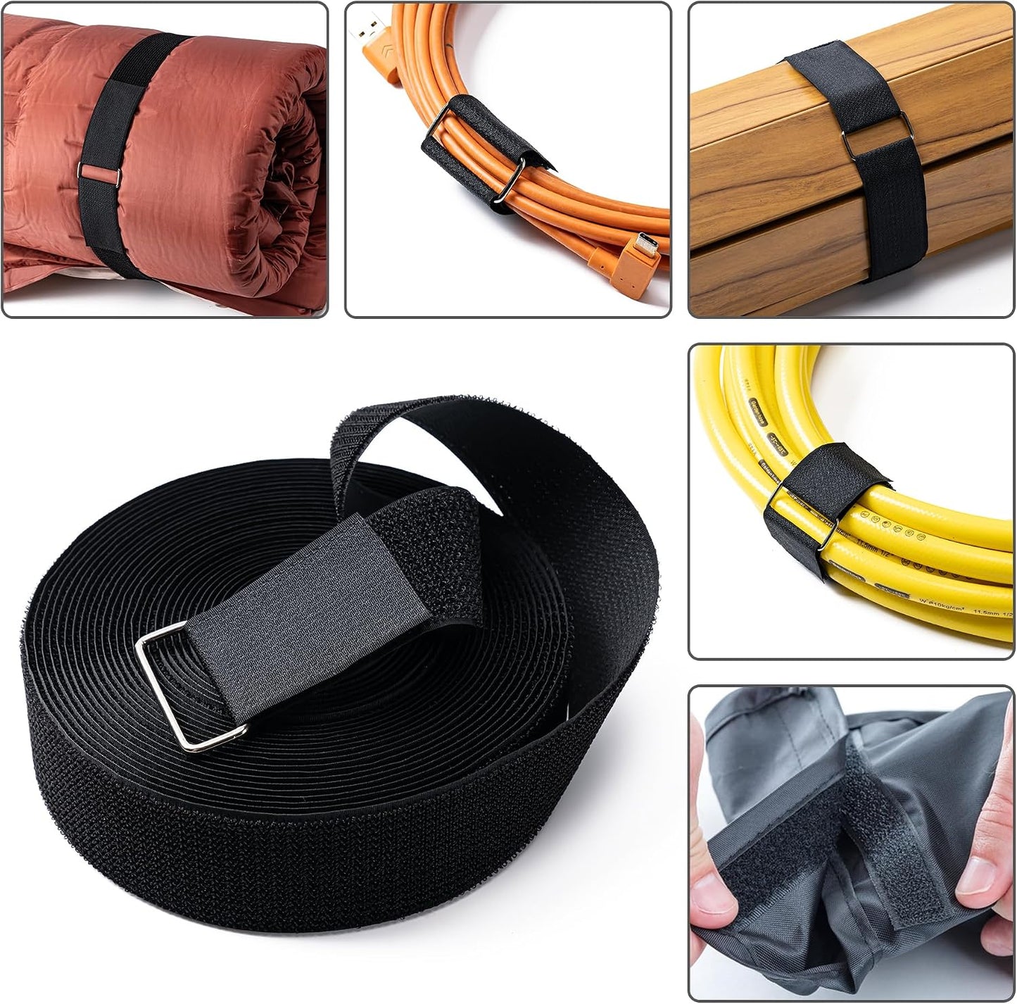 1" x32Ft Hook and Loop Straps with 50 Metal Buckles，Black